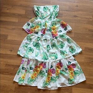 Tropical Green Floral Maxi Dress